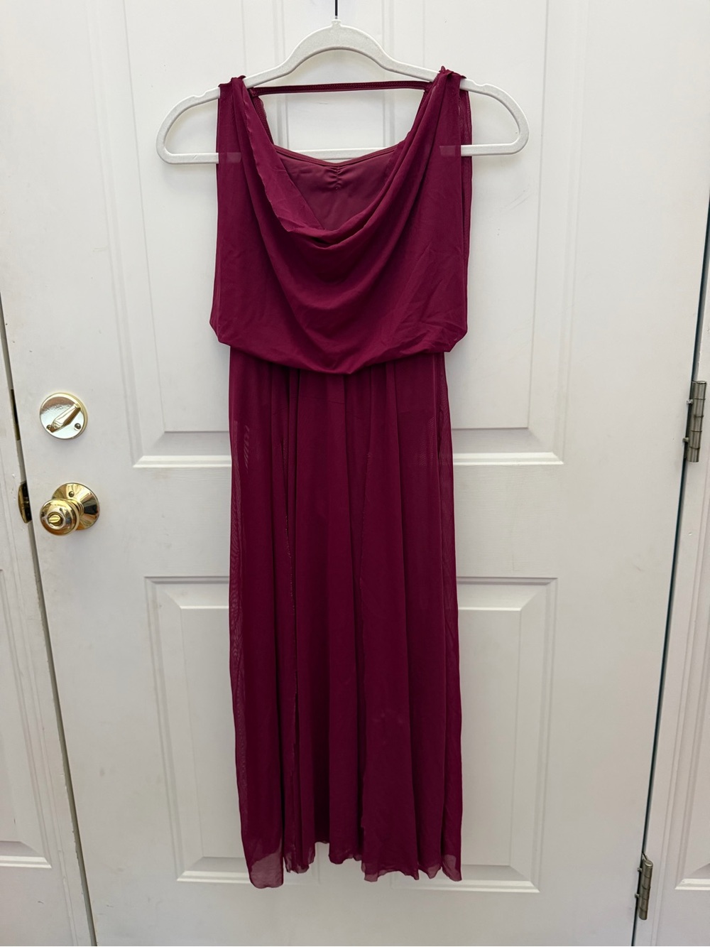 Elegant Sleeveless Cowl Neck Lyrical Dress in Wine